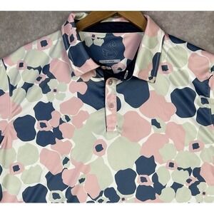 Swannies Golf Polo‎ Shirt Mens XL Floral Performance Chase Wicking Blue Pink